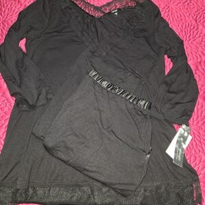 Midnight by Carole Hochman Black Lace Sleeve Size S Pajama Set.